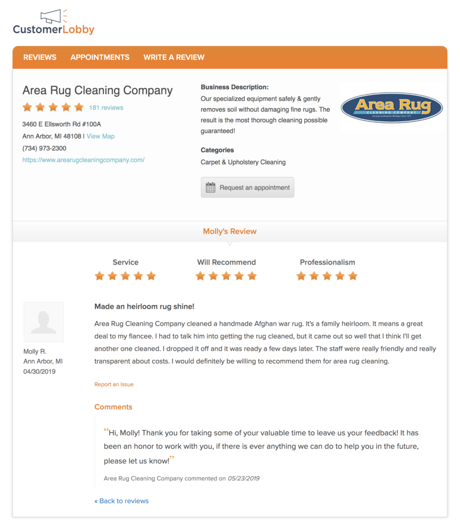 Made an heirloom rug shine! | Five Star Customer Reviews Ann Arbor MI